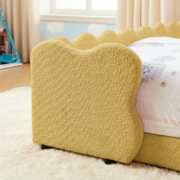 Twin Size Cute Dinosaur-Shaped Kids Bed with Safety Guardrail, Boucle Fabric Solid Wood Frame
