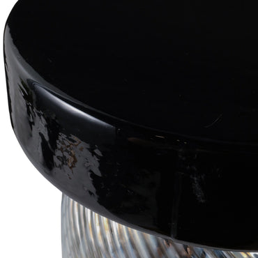Side Table - Black/White Glass Base with Bold Design, 20 in.