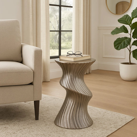 Side Table - Gold Marble Artistic Twisted Top, 22 in.