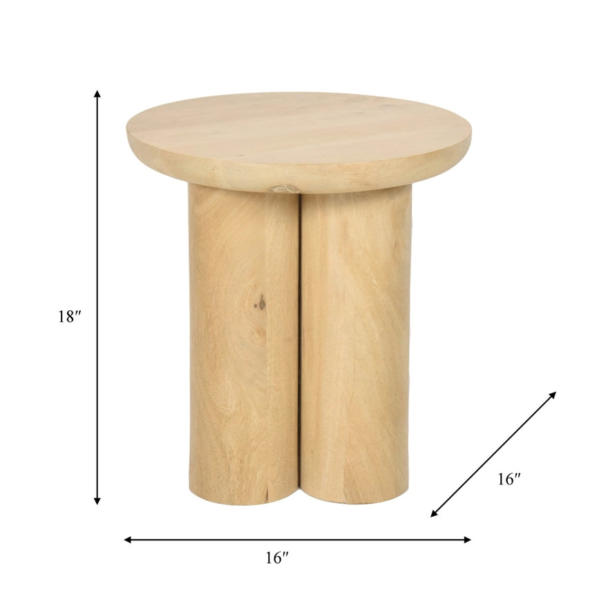 Wood Round Side Table with Sculptural Base - Brown, 18 in.