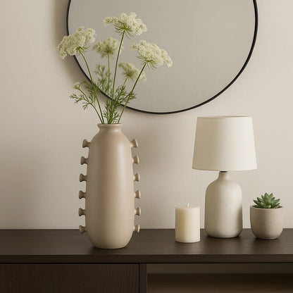Decorative Vase - Tan Ceramic with Side Detailing, 18 in.