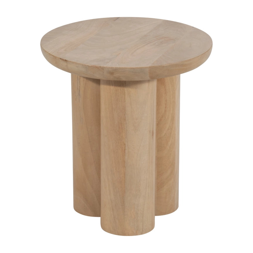 Wood Round Side Table with Sculptural Base - Brown, 18 in.