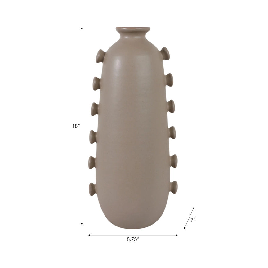 Decorative Vase - Tan Ceramic with Side Detailing, 18 in.
