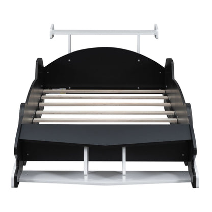 Race Car-Shaped Platform Bed with Wheels For Kids Bedroom Furniture Playful Design