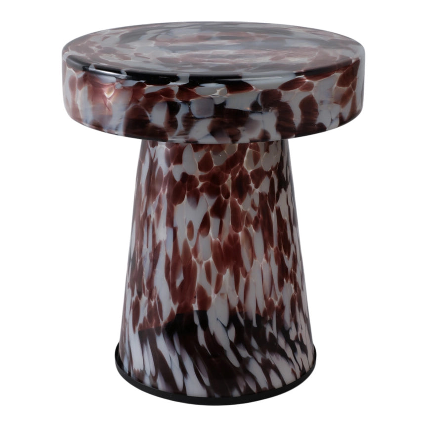 Side Table - Brown Glass Metal Artistic Pattern, 19 in.