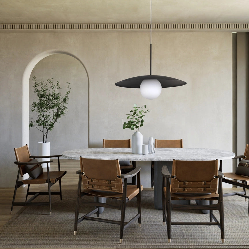 Slate Mid-Century Modern Wide Dome Pendant Light For Kitchen Island & Dining Table