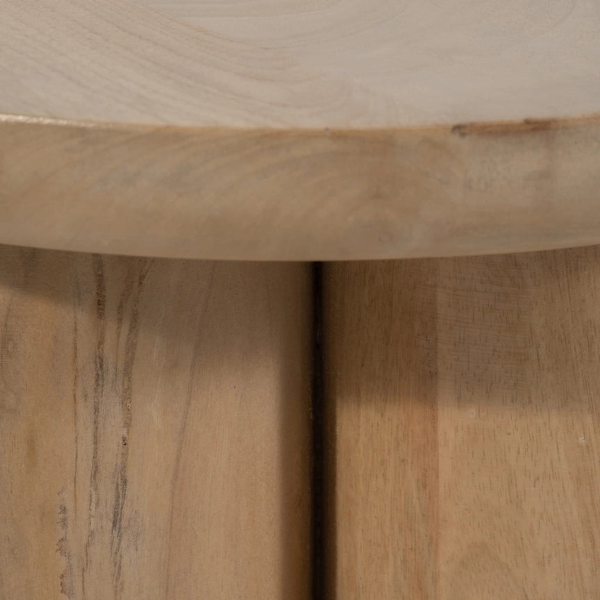 Wood Round Side Table with Sculptural Base - Brown, 18 in.