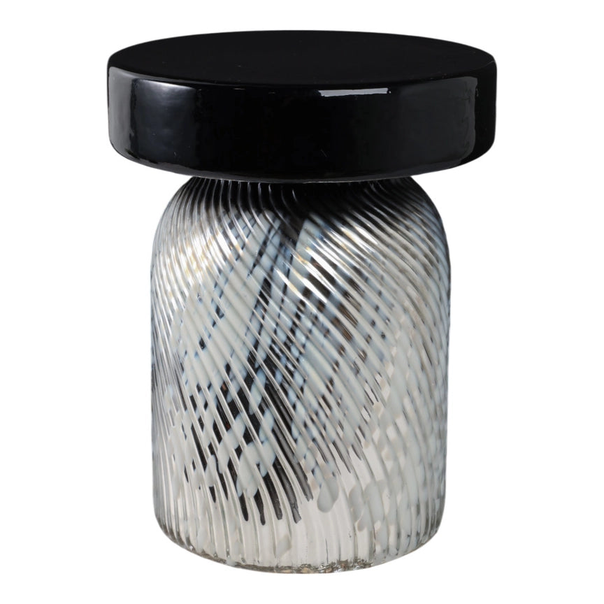 Side Table - Black/White Glass Base with Bold Design, 20 in.