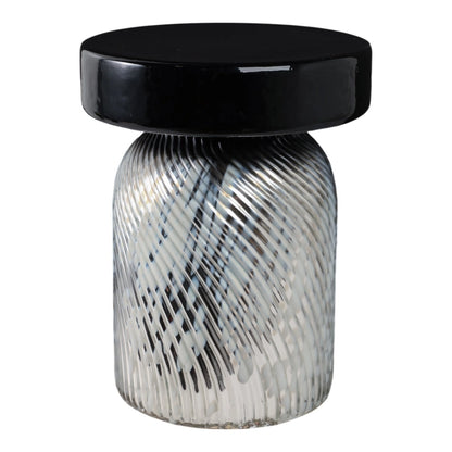 Side Table - Black/White Glass Base with Bold Design, 20 in.