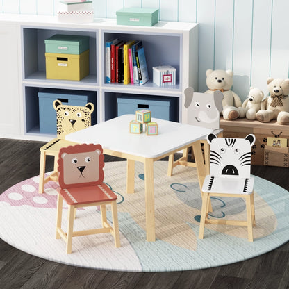 Kids Table and Chair Set with Cartoon Animal Backs, 5-Piece