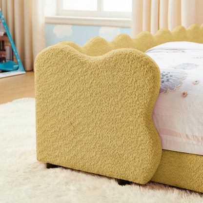 Twin Size Cute Dinosaur-Shaped Kids Bed with Safety Guardrail, Boucle Fabric Solid Wood Frame