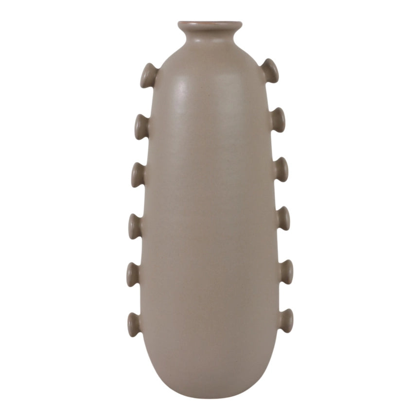 Decorative Vase - Tan Ceramic with Side Detailing, 18 in.