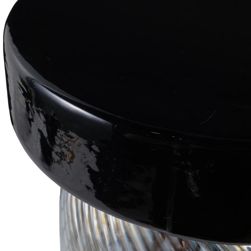 Side Table - Black/White Glass Base with Bold Design, 20 in.