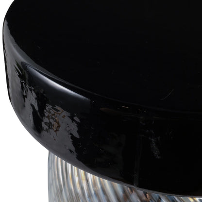 Side Table - Black/White Glass Base with Bold Design, 20 in.