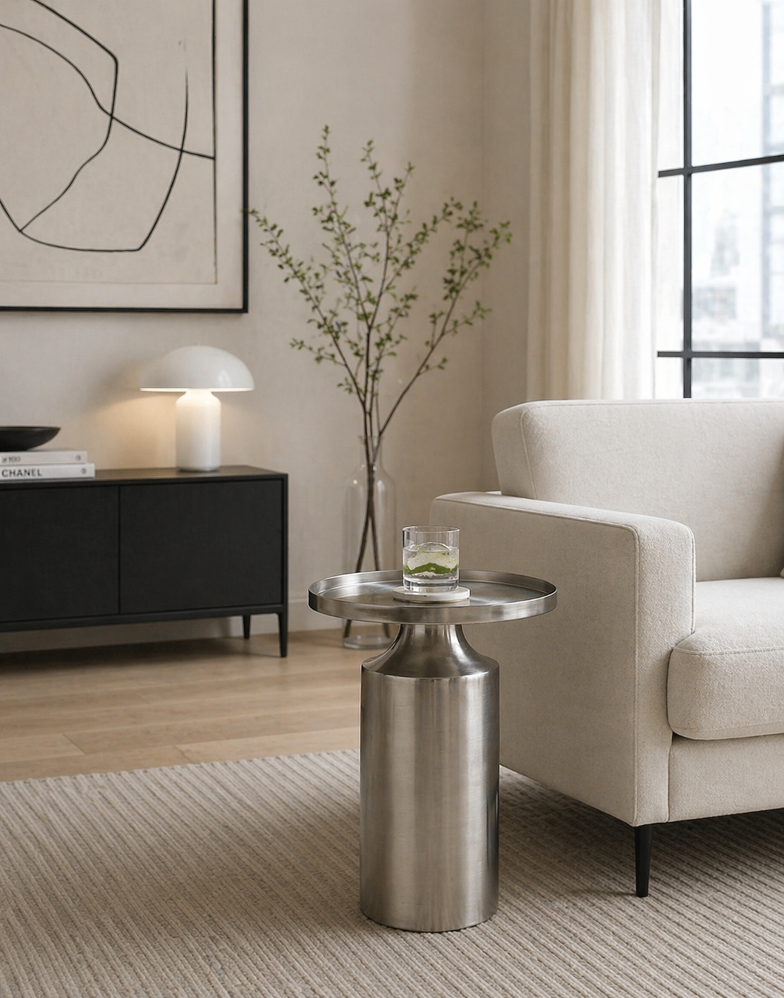 Side Table - Silver Iron Minimalist Circle, 19 in.