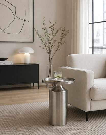 Side Table - Silver Iron Minimalist Circle, 19 in.