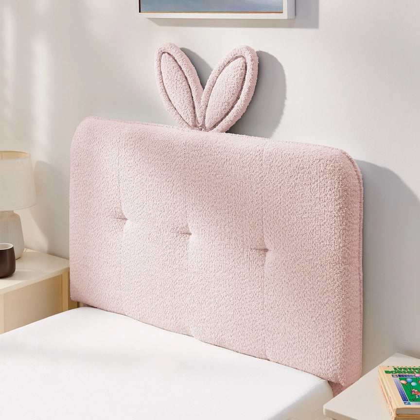 Kids Twin Upholstered Bed with Oversized Rabbit Ear Headboard, Led Light & 4 Storage Drawers
