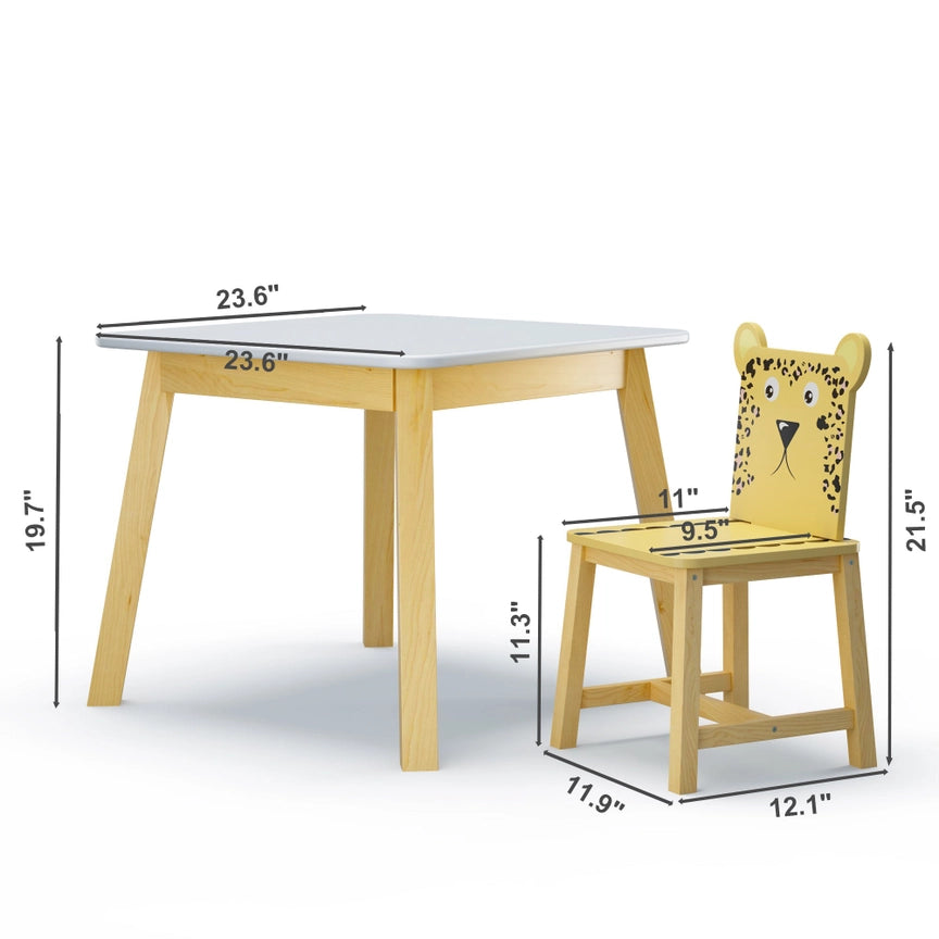 Kids Table and Chair Set with Cartoon Animal Backs, 5-Piece