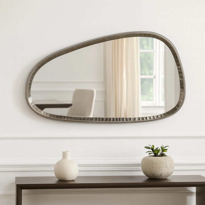 Wall Mirror - Black Metal Organic Irregular Shape, 30 in.