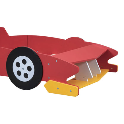 Race Car-Shaped Platform Bed with Wheels For Kids Bedroom Furniture Playful Design
