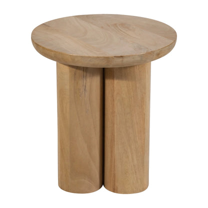 Wood Round Side Table with Sculptural Base - Brown, 18 in.