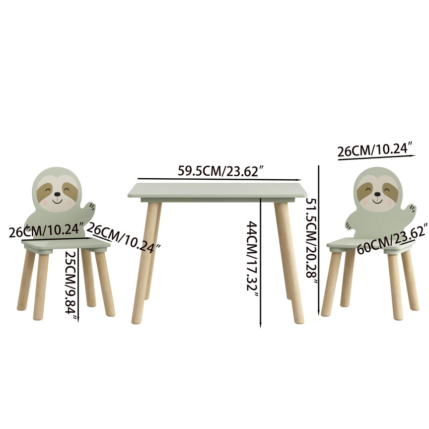 Kids Table and Chair Set with 2 Sloth Chairs, Sage Green
