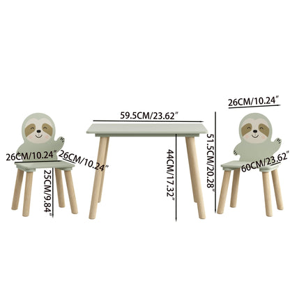 Kids Table and Chair Set with 2 Sloth Chairs, Sage Green