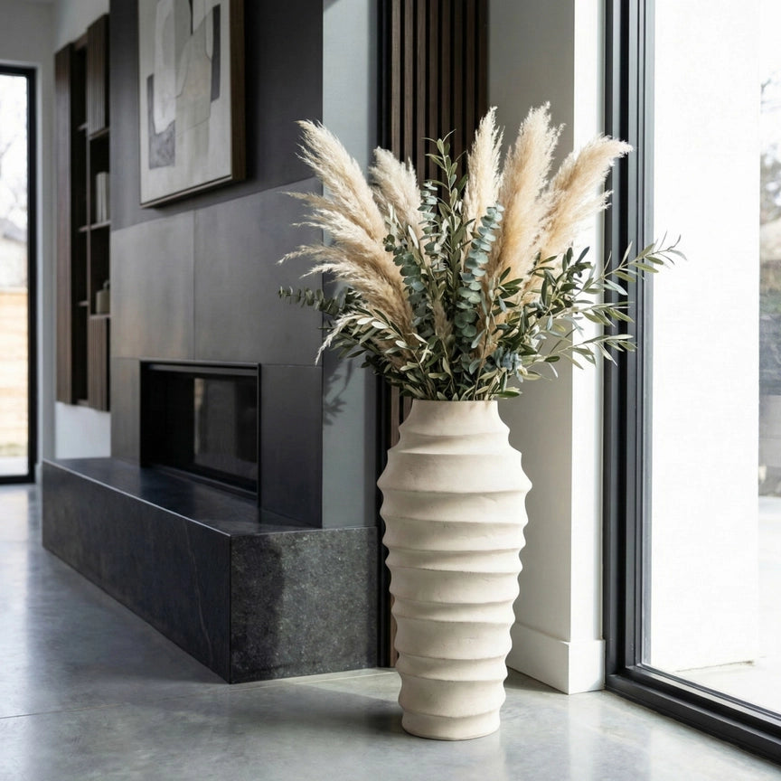 Decorative Floor Vase - Ivory Ecomix Textured Ribbed, 28 in.