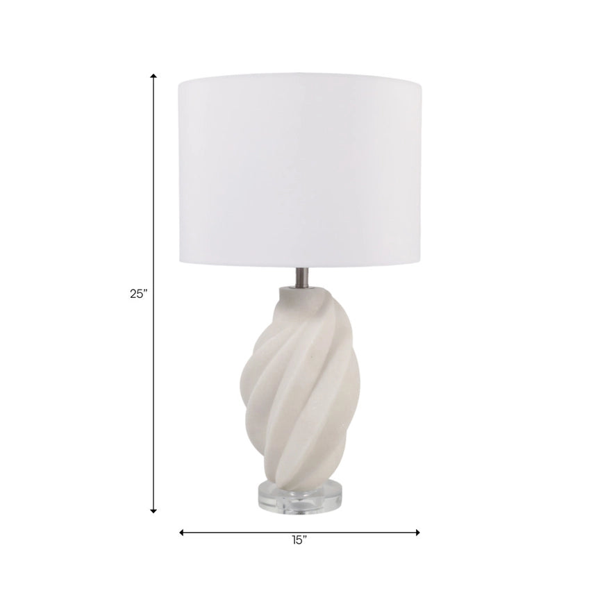 Table Lamp - White Resin Glass Sculptural Twist Base, 25 in.