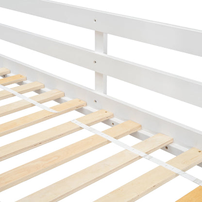 Twin Over Twin House Bunk Bed with Roof , Window, Window Box, Door , with Safety Guardrails and Ladder, Pink/White