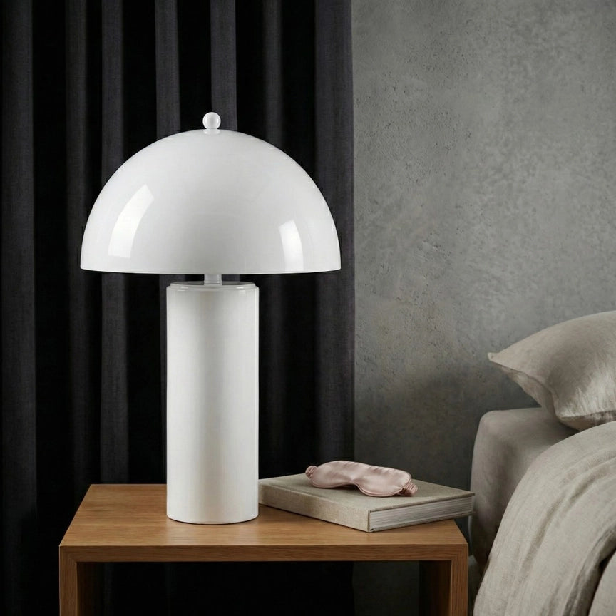 Table Lamp - White Metal Decorative Mushroom Dome, 22 in.