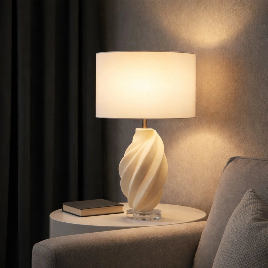 Table Lamp - White Resin Glass Sculptural Twist Base, 25 in.