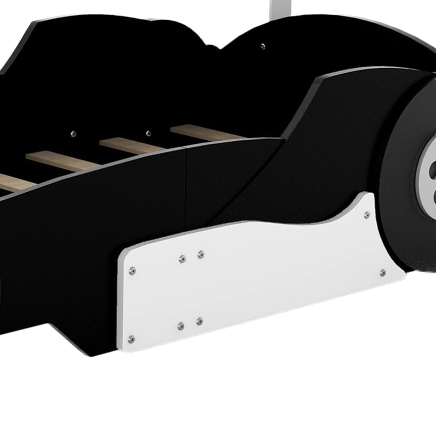 Race Car-Shaped Platform Bed with Wheels For Kids Bedroom Furniture Playful Design
