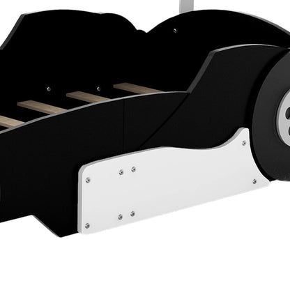 Race Car-Shaped Platform Bed with Wheels For Kids Bedroom Furniture Playful Design