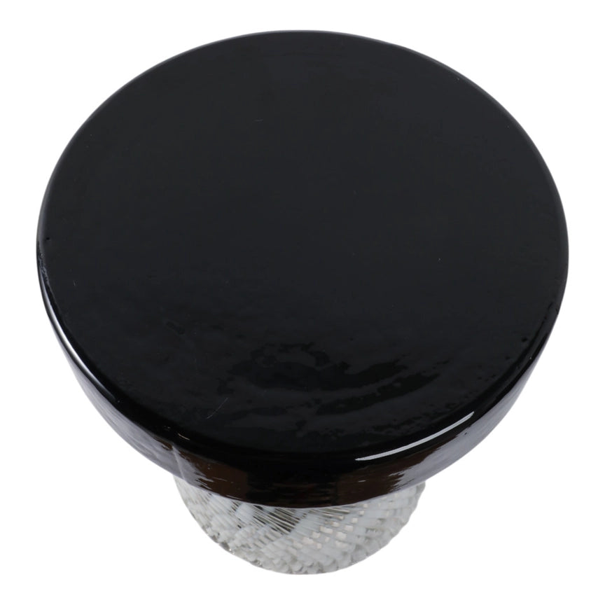 Side Table - Black/White Glass Base with Bold Design, 20 in.
