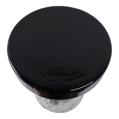 Side Table - Black/White Glass Base with Bold Design, 20 in.
