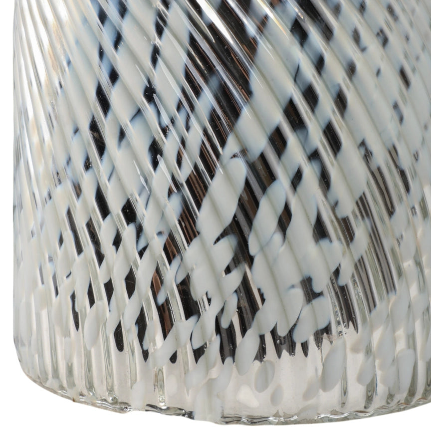 Side Table - Black/White Glass Base with Bold Design, 20 in.
