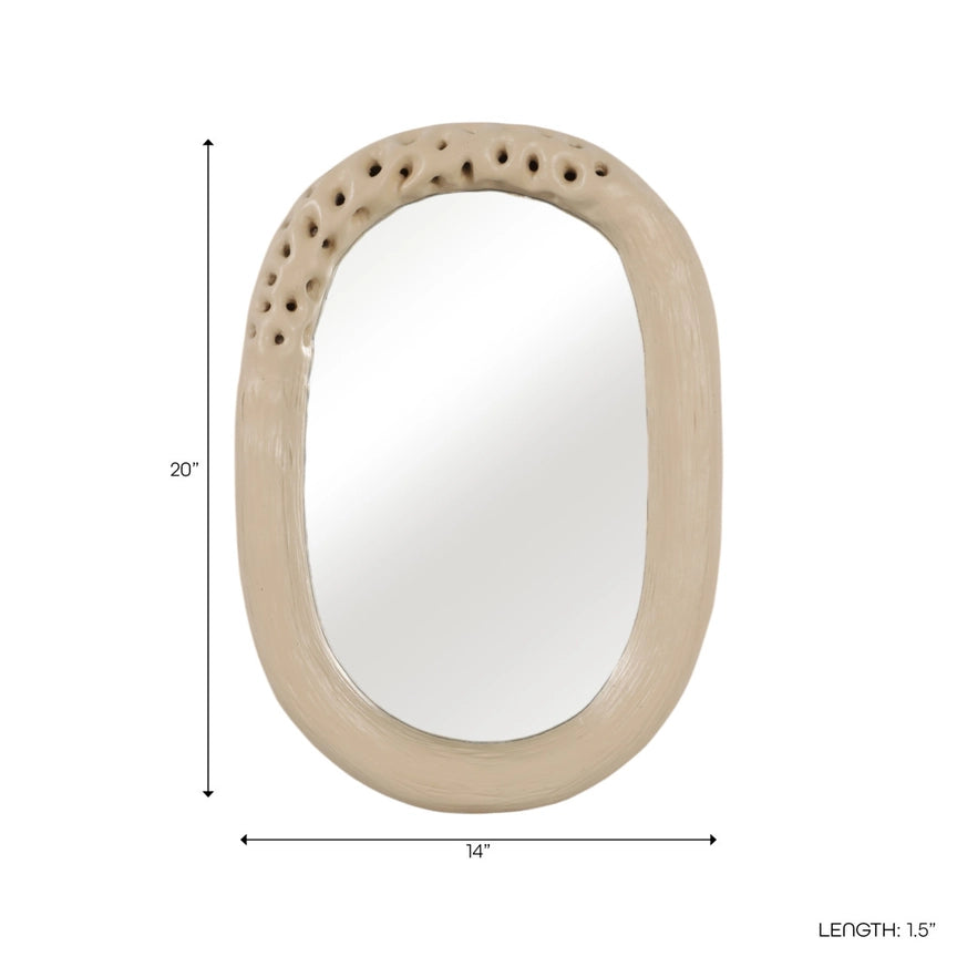Wall Mirror - Brown Cement Wood Oval Framed, 20x12 in.