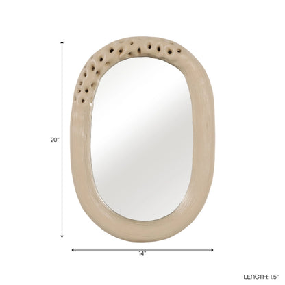 Wall Mirror - Brown Cement Wood Oval Framed, 20x12 in.