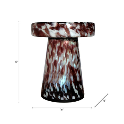 Side Table - Brown Glass Metal Artistic Pattern, 19 in.
