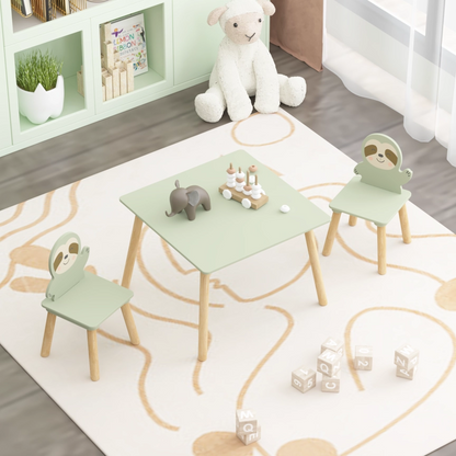 Kids Table and Chair Set with 2 Sloth Chairs, Sage Green